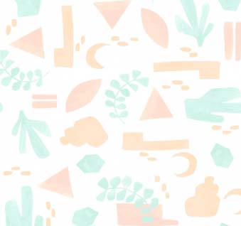 Desert Bloom-Abstract-Peach & Light Turquoise Shapes on White by Rae Ritchie