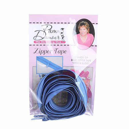 Zipper Tape - Blue - 3 Yards of Blue Zipper Tape With 8 Slides-From Pam Damour
