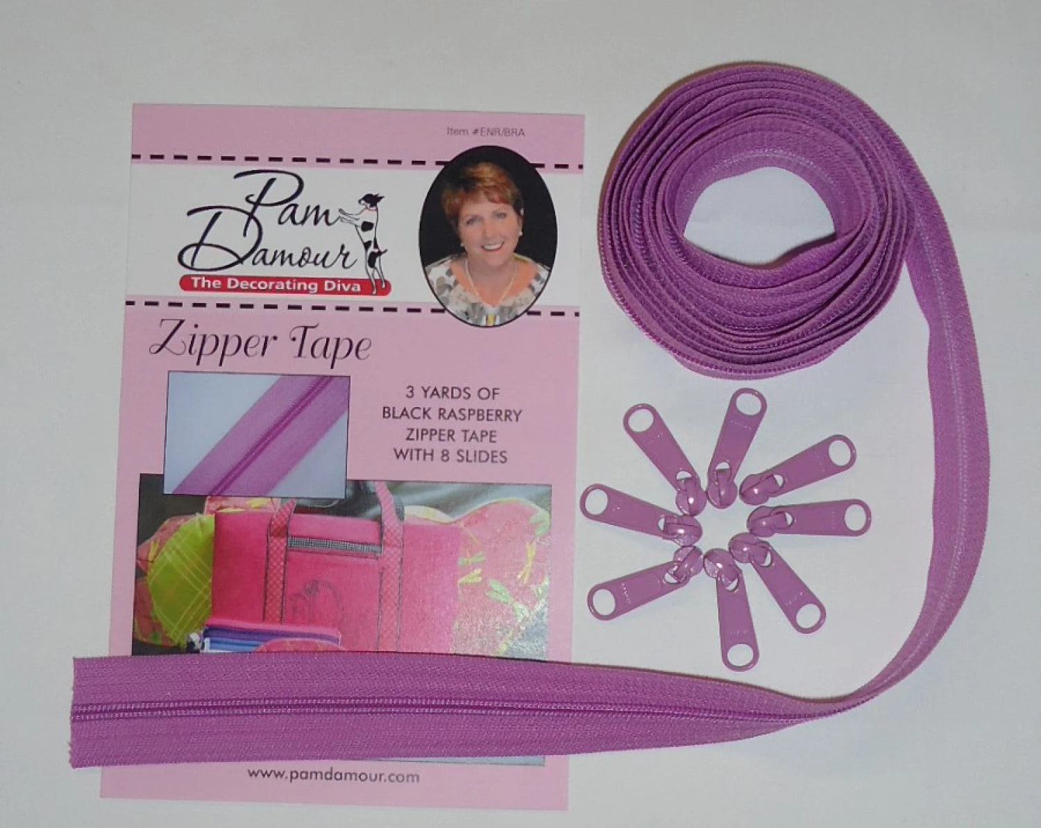 Zipper Tape - Black Raspberry - 3 yds. Zipper Tape With 8 Slides-From Pam Damo