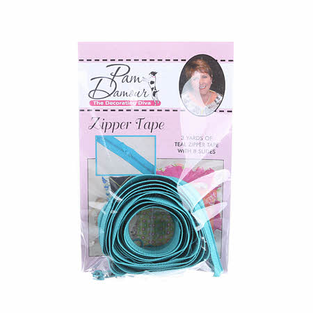 Zipper Tape - Teal  - 3 Yards of Teal  Zipper Tape With 8 Slides-From Pam Damo