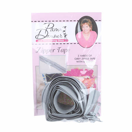 Zipper Tape - Grey - 3 Yards of Grey Zipper Tape With 8 Slides-From Pam Damou