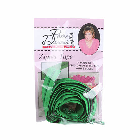 Zipper Tape - Kelly Green -3 Yards of Kelly Green Zipper Tape With 8 Slides