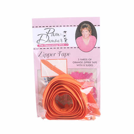 Zipper Tape - Orange - 3 Yards of Orange Zipper Tape With 8 Slides-From P