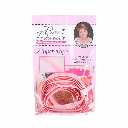 Zipper Tape - Pink - 3 Yards of Pink Zipper Tape With 8 Slides-From Pam Damou