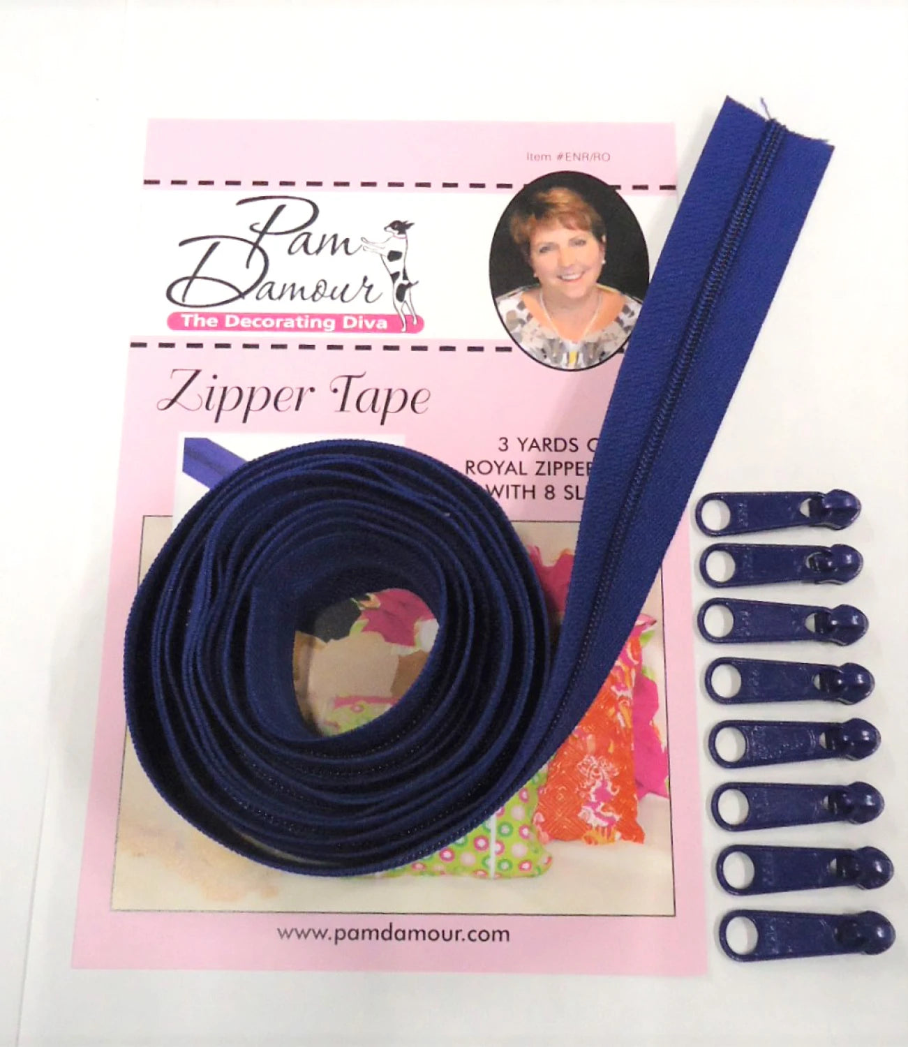 Zipper Tape - Royal Blue - 3 Yards of Royal Blue Zipper Tape With 8 Slides-F