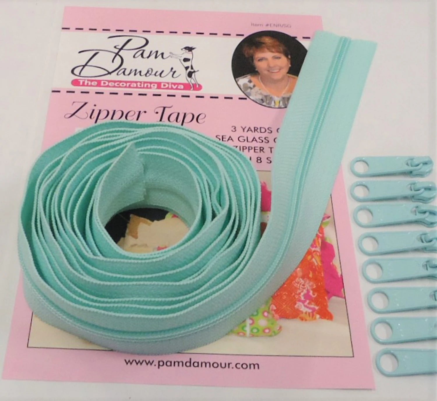 Zipper Tape - Sea Glass Green3 yards Zipper Tape With 8 Slides-From Pam Damour