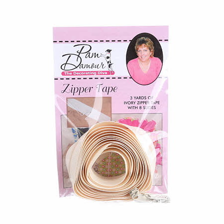Zipper Tape - Ivory - 3 Yards of Ivory Zipper Tape With 8 Slides-From Pam Damo