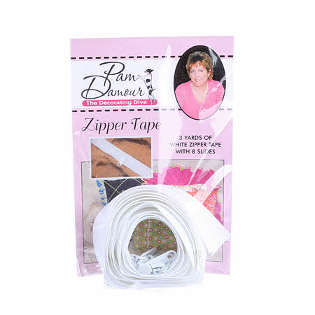 Zipper Tape - White - 3 Yards of White Zipper Tape With 8 Slides-From Pam Damo