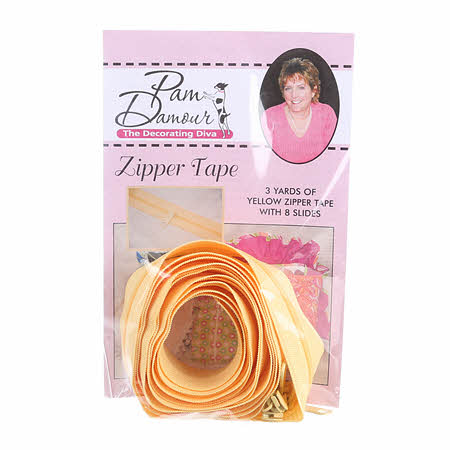 Zipper Tape - Yellow - 3 Yards of Yellow Zipper Tape With 8 Slides-From P