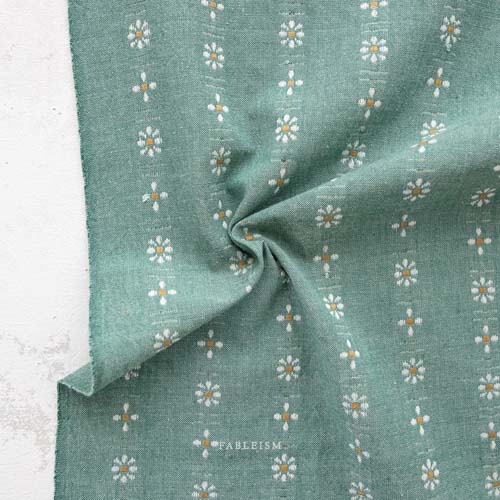 Forest Forage Woven - Daisy -Spring - White woven daisies on soft green