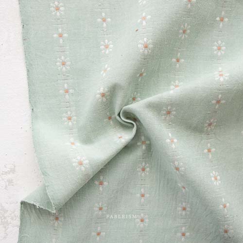 Forest Forage Woven - Daisy -Mint Julep - White woven daisies mint green