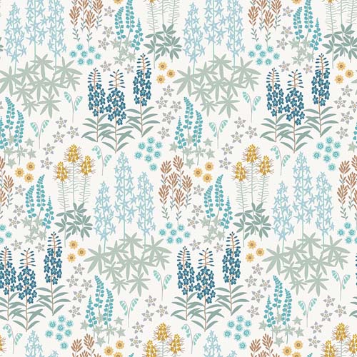 Horizon - Meadow Flowers - White - varied blue flowers on white