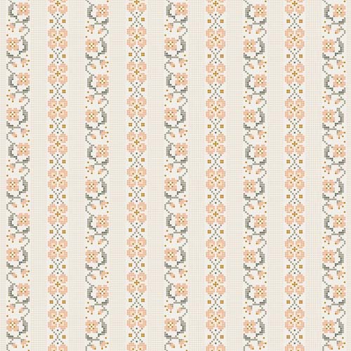 Klara - Cross Stitch - Cream- Floral cross stitch stripe - peach on cream
