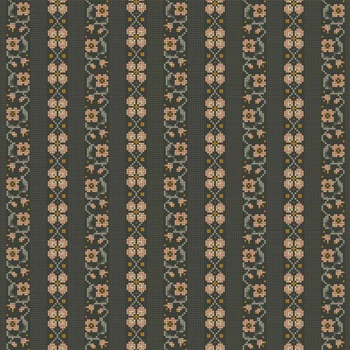 Klara - Cross Stitch - Spruce- Floral cross stitch stripe - peach on dk green