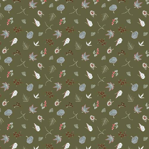 Trek - Botanical - Green - green, cream & pink tossed leaves on green