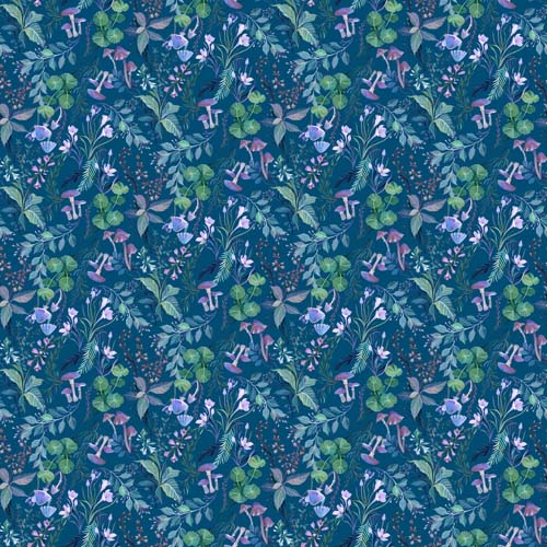 Full Moon - Leaves - Teal - Leaves, flowers & mushrooms o n teal