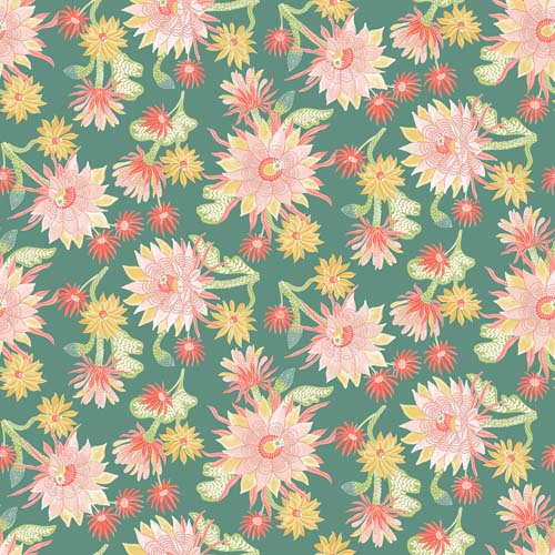 Desert Sunrise - Desert Blooms - Sage - pink & gold flowers on green