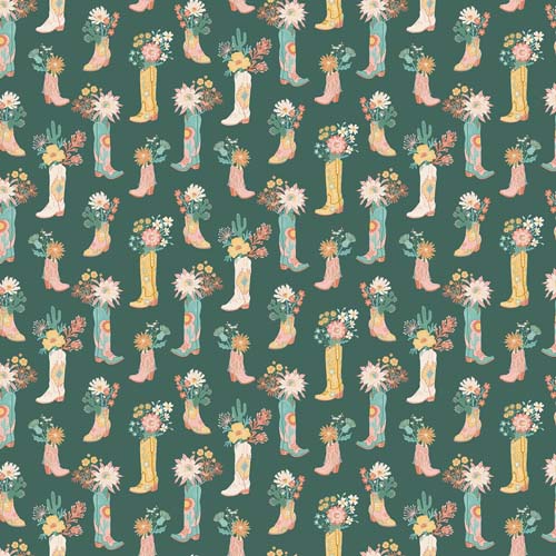 Desert Sunrise - Boots - Dark Teal - decorative boots & flowers on dk teal