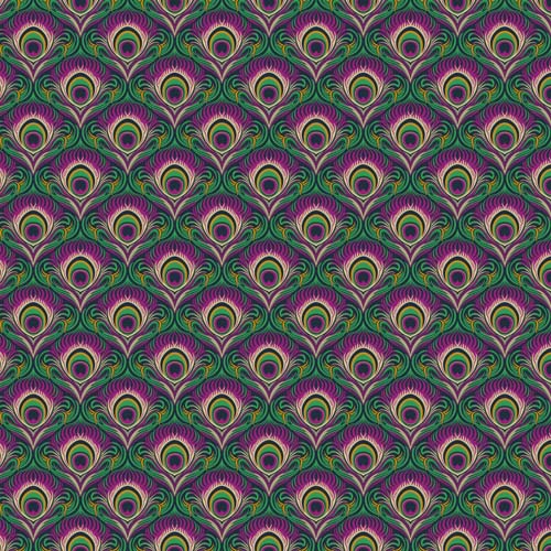 Wild Abandon - Seduction- Violet - colorful peacock feather geometric