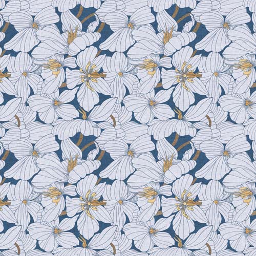 Grove - Floral - Blue -Pale blue Hibiscus on blue - 55%Linen/45% Cotton