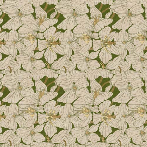 Grove - Floral - Green - Tan hibiscus on green - 55%Linen/45% Cotton