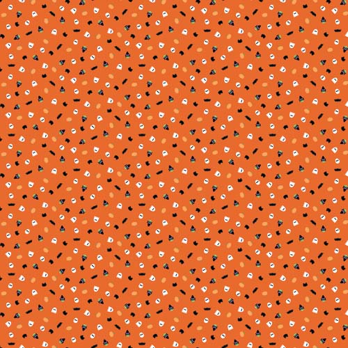 Mr. Bones Sews - Sprinkles -Orange - witch, skeleton ghost heads on orange