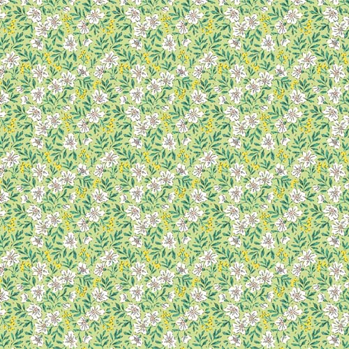 Pocket Posies - Blossoms - Green - white flowers & leaves on green