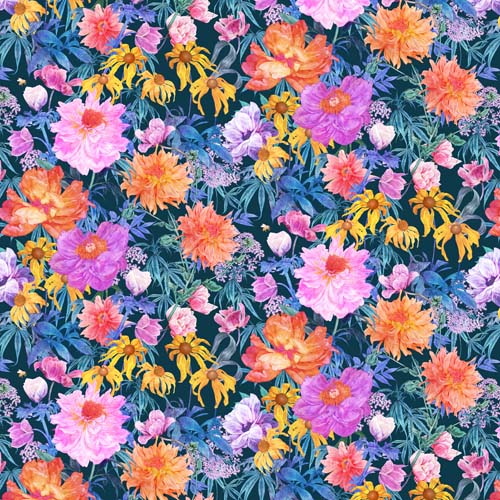 Margo - Garden Party - Teal - Large floral on teal