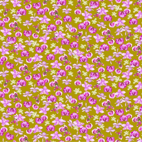 Margo - Orchids - Mustard - purple orchids on gold