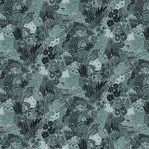 Green World - Garden - Dark Teal - Packed plants & flowers in teals