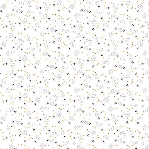 Green World - Bees - White - tossed bees, flowers & honeycomb on white