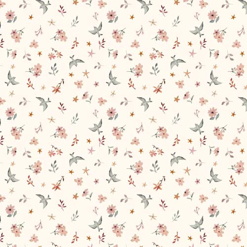 Blossom Breeze - Birds - Cream - soaring birds & flowers on cream
