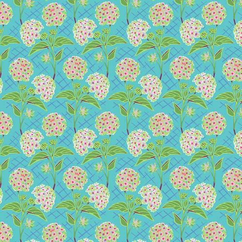 Our Fair Home - Trellis - Pond - pink & geen floral on aqua - Anna Maria