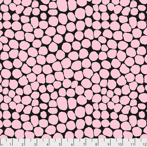 Jumble - Rose - Pink odd shape dots on black by Kaffe Fassett