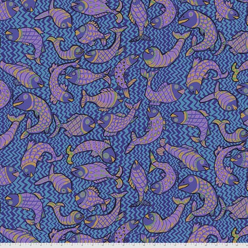 Koi Polloi - Blue - purple fish on blue waves - Kaffe Collective - Aug 2021