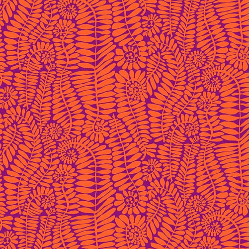 Fronds - Orange - August 2022 - orange fern fronds on purple - Kaffe Fassett