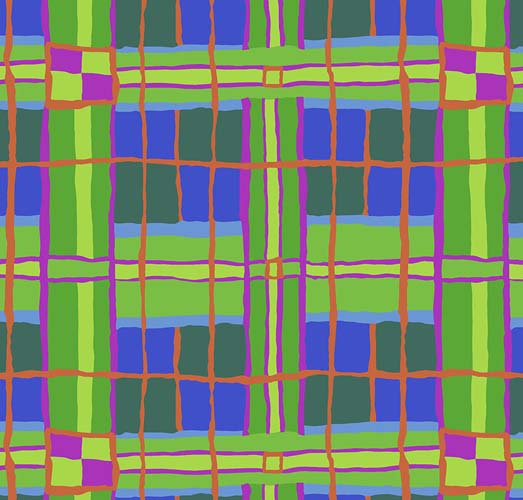 Checkmate - Green- August 2022- Lime green, orange &  blue plaid - Kaffe Fassett
