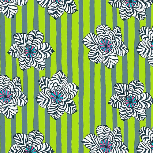 Zebra Lily - Green-August 2023- black & white lily on green stripe-Kaffe Fassett