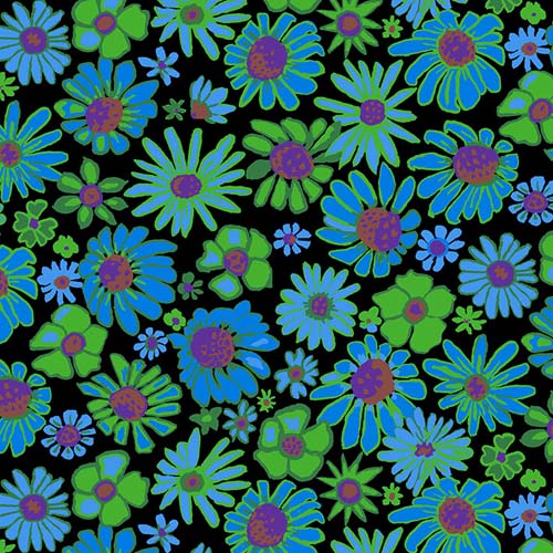 Kaffe Collective - August 2024- Bloomers - Black - blue & green flowers on black