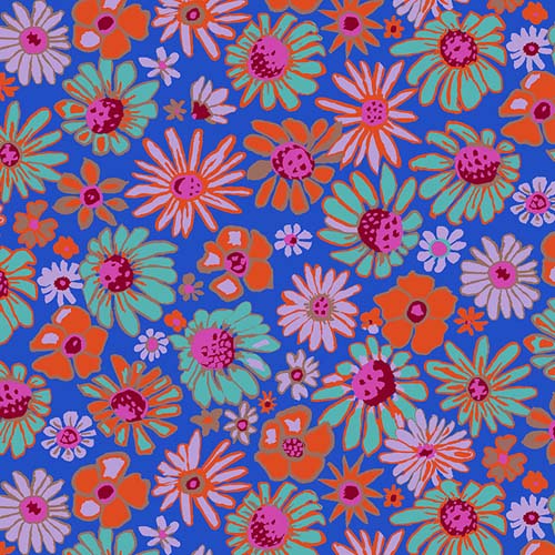 Kaffe Collective - August 2024- Bloomers - Cobalt - orange & aqua on blue