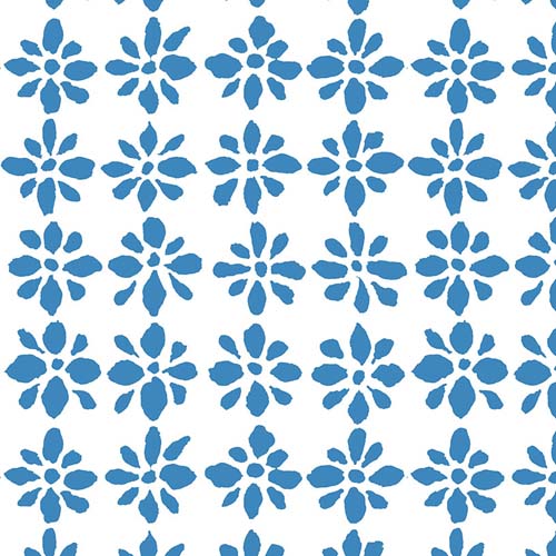 Kaffe Collective - August 2024- Snow Flower - White -  blue flowers on white