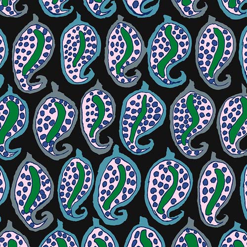 Kaffe Collective - August 2024- Pasha Paisley - Black - pink & green paisleys
