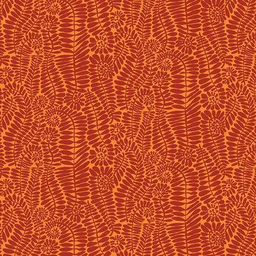 Kaffe Collective Feb. 2025 - Sm Fronds - Melon - red fronds on orange