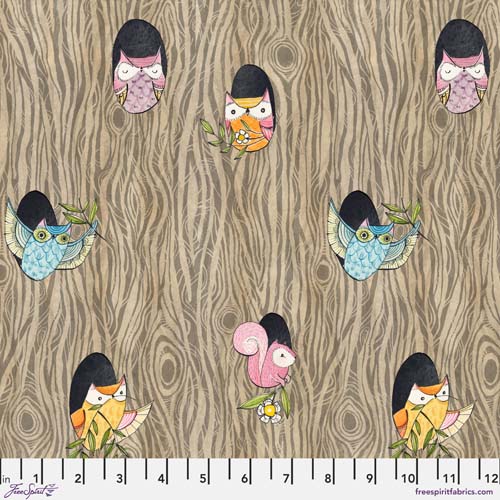 Well Owl Be - Hellow Nite - Brown - woodgrain w/ owls and squirrels by Cori Dant