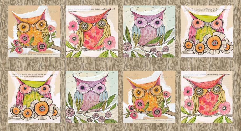 Well Owl Be - PANEL 24" - 8 owl squares approx. 9.5"  by Cori Dantini (136)