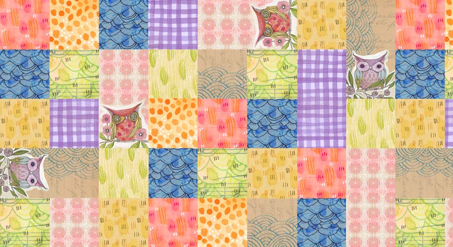 Well Owl Be - Owl Tiles - Multi - multicolored patches approx. 4.75" square