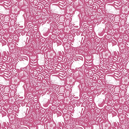 Here Kitty Kitty - Here Kitty Kitty - Pink - white cats & flowers on pink