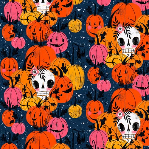 Pretty Creepy - Pumpkin Patch- Navy - large print