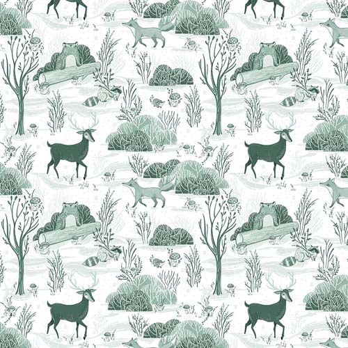 Enchanted Forest - Day in theWoods - White - forest animals on white