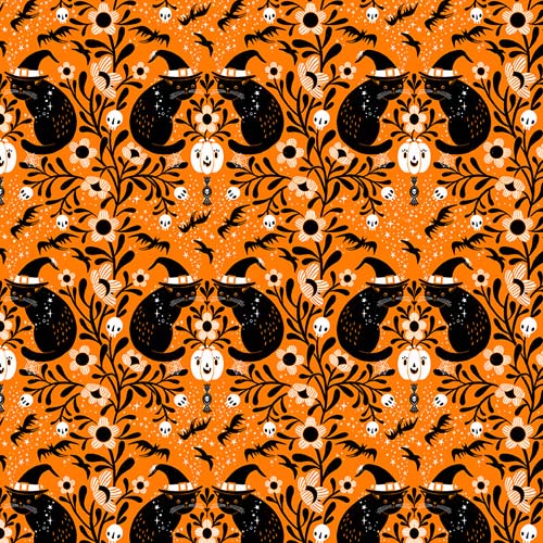 Witchy Ways - Witchy Kitty - Pumpkin - kitty damask on orange - Cori Dantini